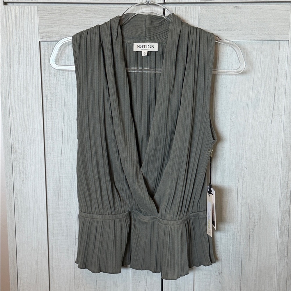 Nation LTD Nina Wrap Draped Pleated V-Neck Cotton Top
